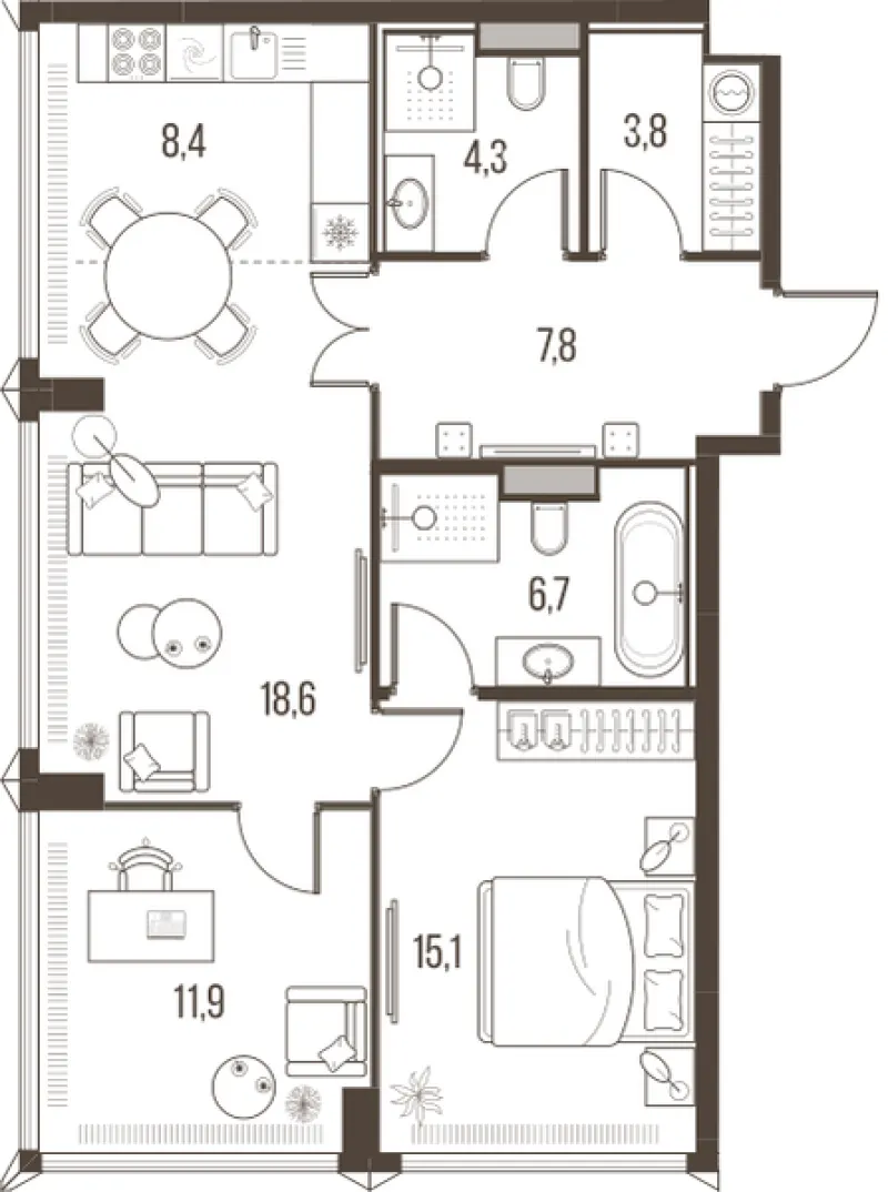 3-комн. 76.6 м²