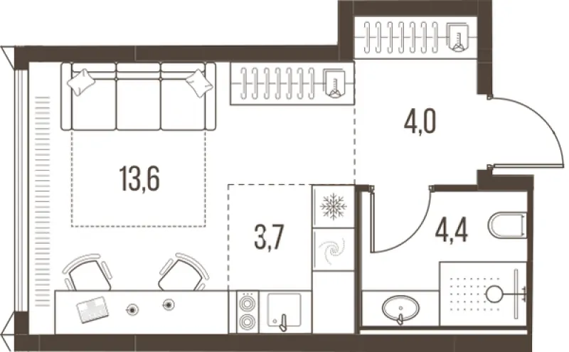 1-комн. 25.7 м²