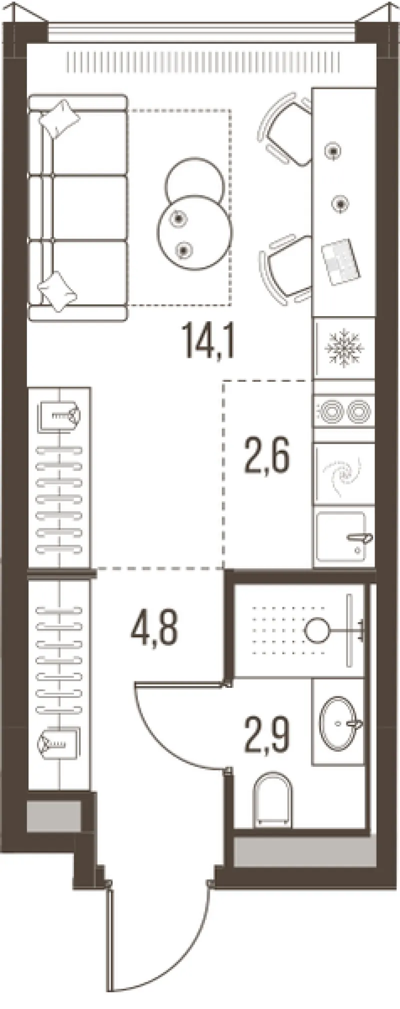 1-комн. 24.4 м²