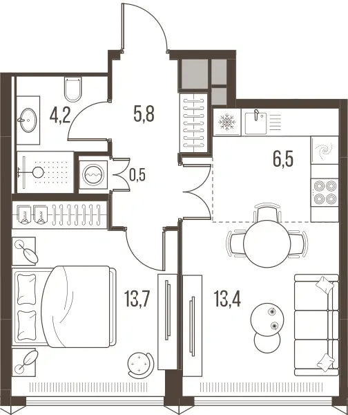 2-комн. 44,1 м²