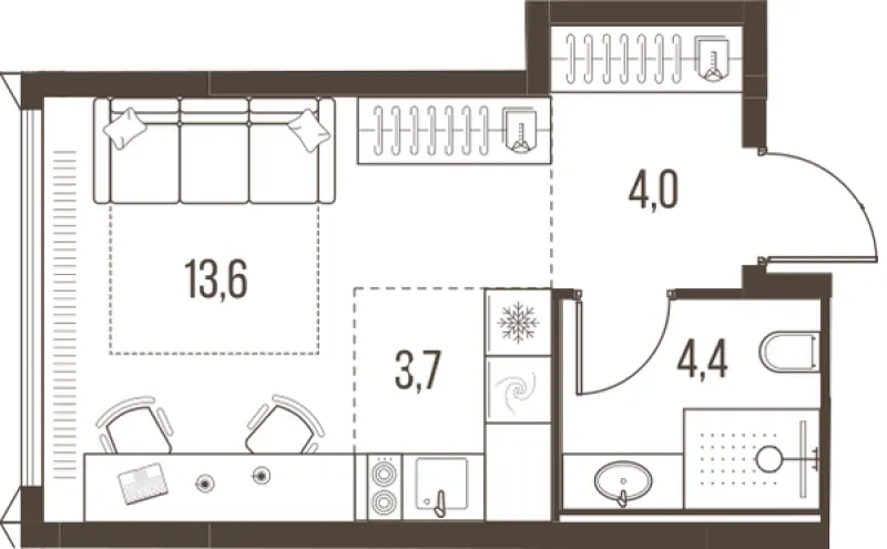 1-комн. 25.7 м²