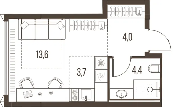 1-комн. 25,7 м²