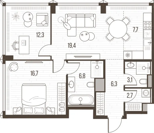 3-комн. 74.8 м²
