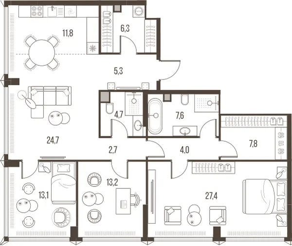 3-комн. 128.6 м²