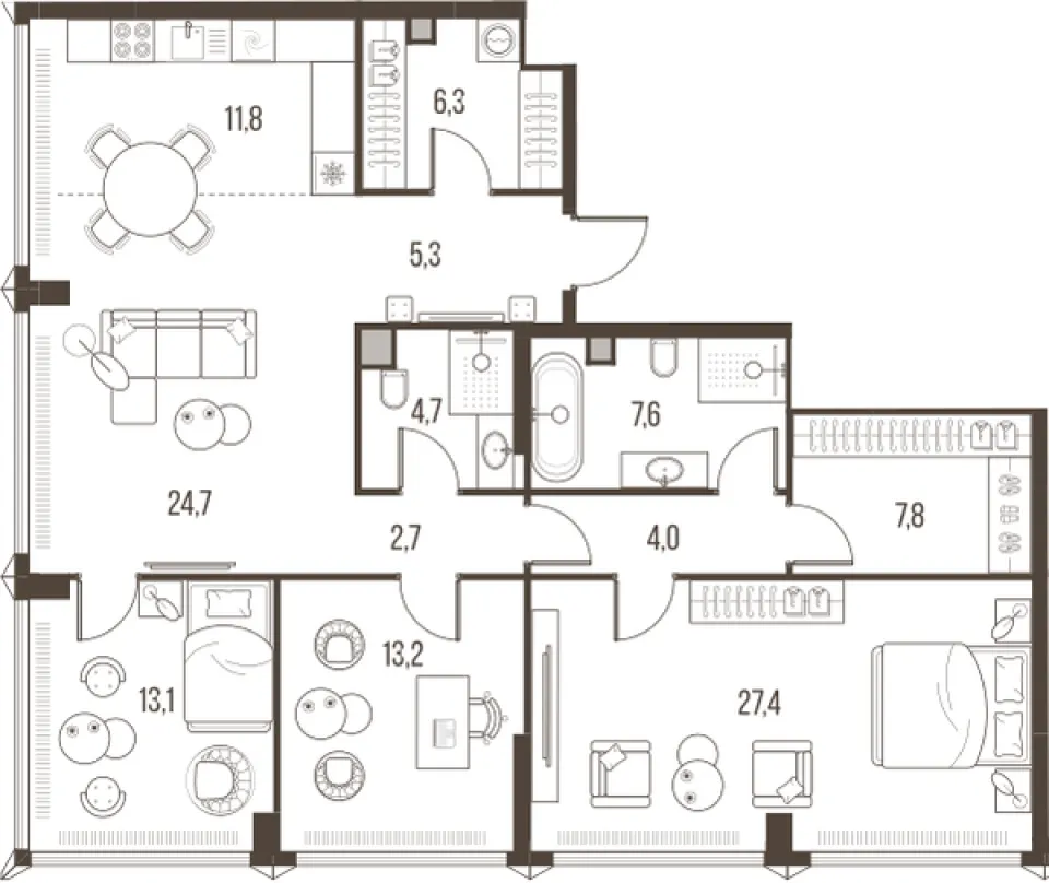 3-комн. 128,6 м²