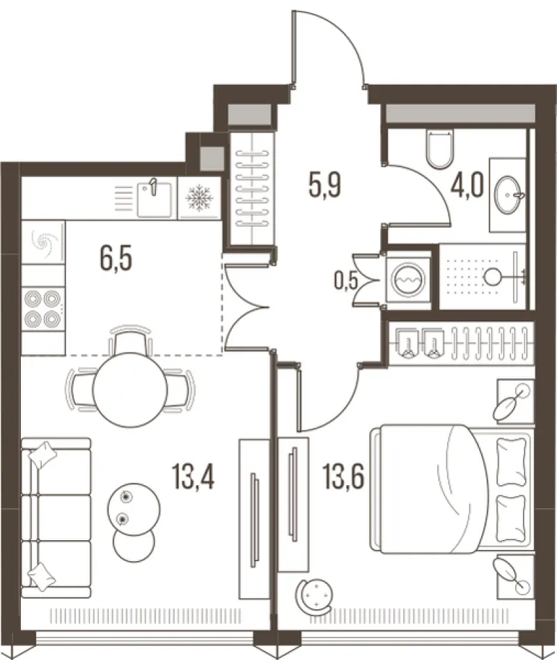 2-комн. 43.8 м²