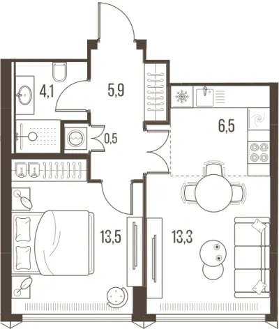 43,8 м² — планировка