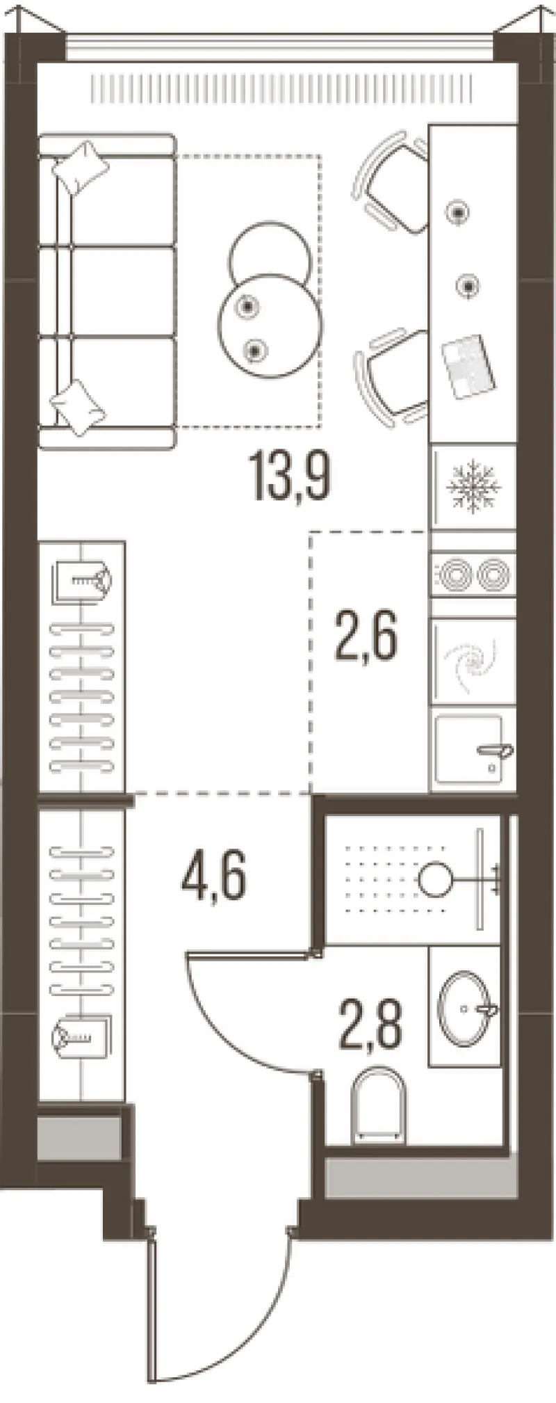 1-комн. 23.9 м²