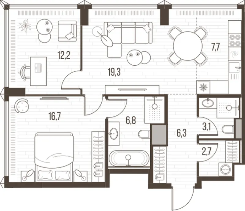 3-комн. 74.8 м²