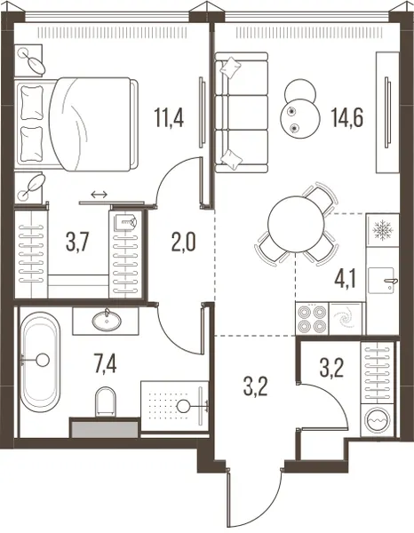 2-комн. 49.6 м²