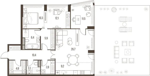 3-комн. 129 м²