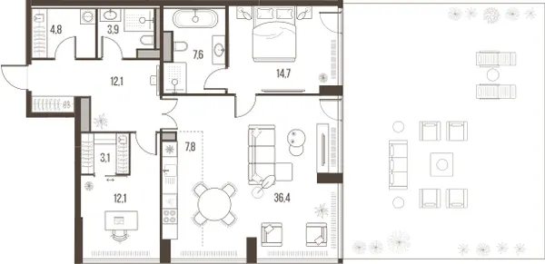 3-комн. 127 м²