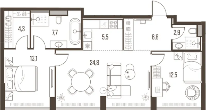 3-комн. 77.7 м²