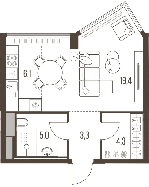 1-комн. 38.1 м²
