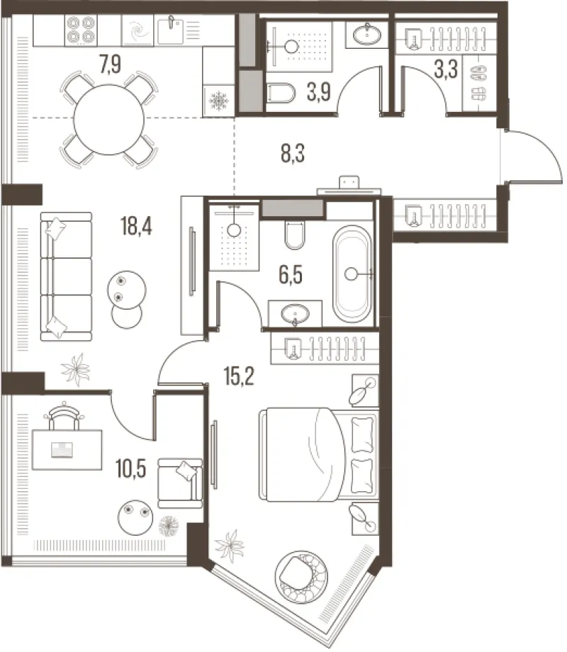 3-комн. 74 м²
