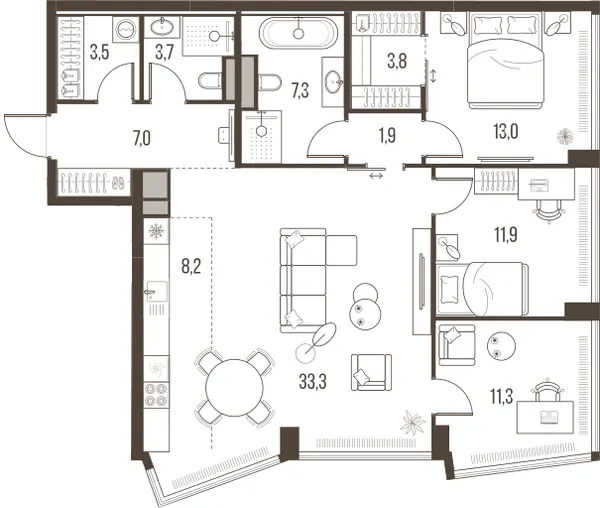 4-комн. 105 м²