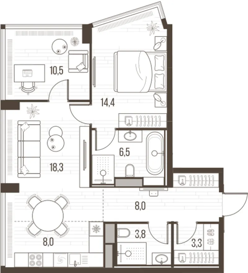 3-комн. 72.9 м²