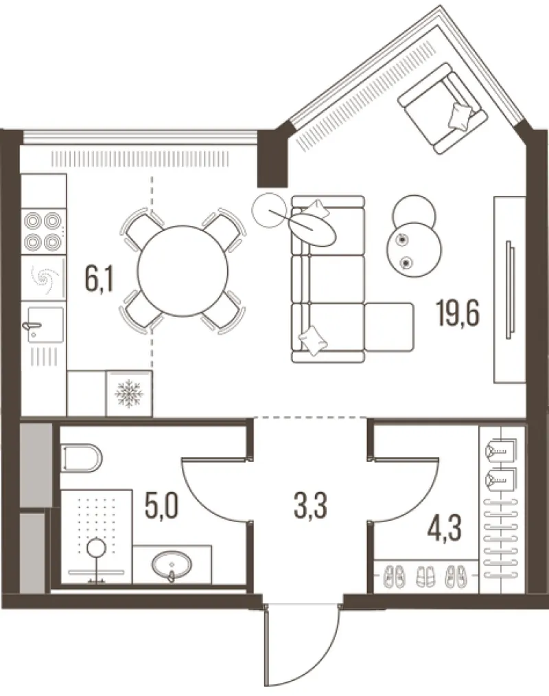 1-комн. 38.3 м²