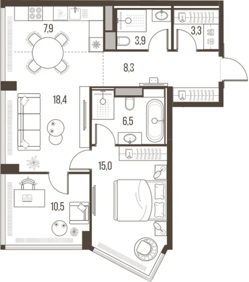 3-комн. 73.8 м²