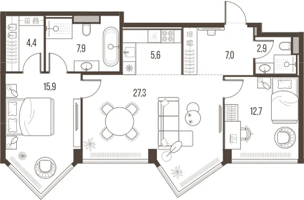 3-комн. 83.7 м²