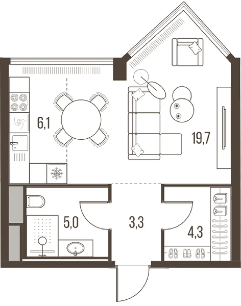 1-комн. 38.4 м²