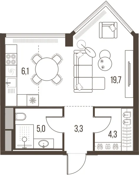 1-комн. 38,4 м²