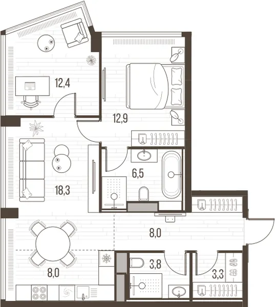 3-комн. 73.3 м²