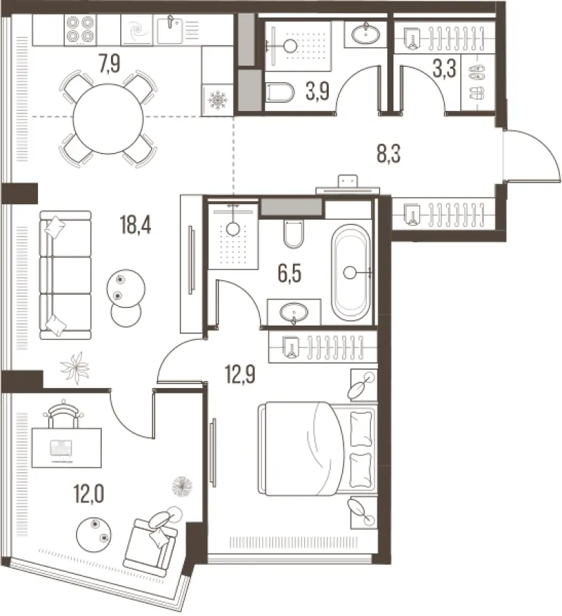 3-комн. 73.2 м²