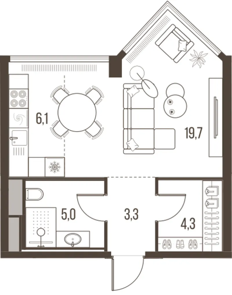 1-комн. 38.4 м²
