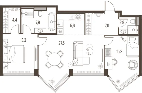 3-комн. 83.8 м²