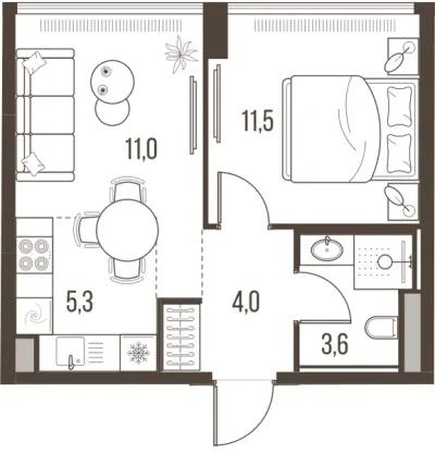 35,4 м² — планировка