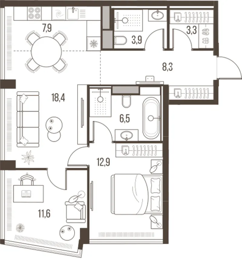 3-комн. 72.8 м²