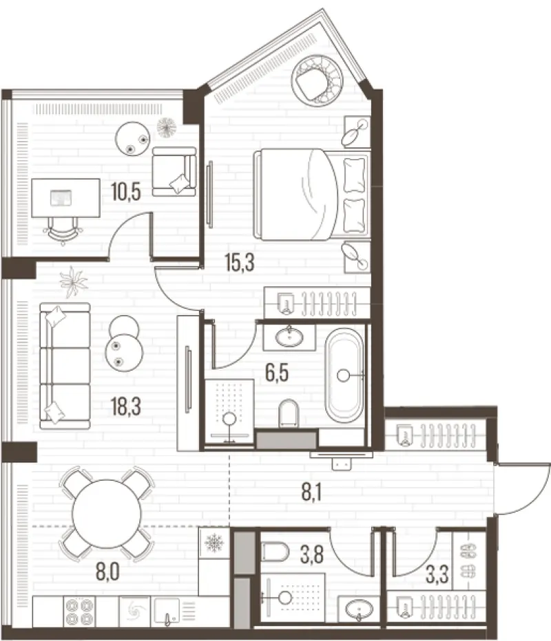 3-комн. 74 м²
