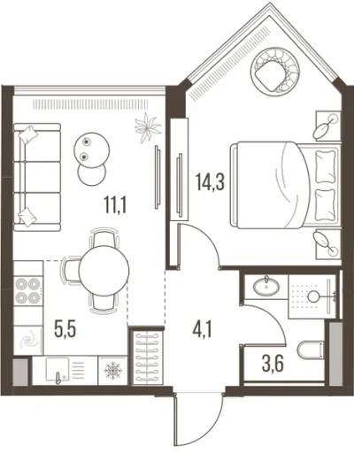 38,6 м² — планировка