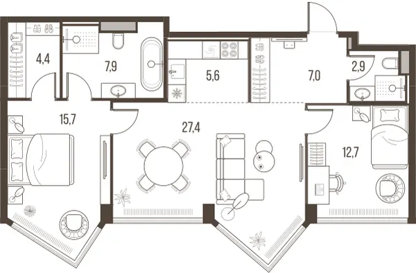 3-комн. 83.6 м²