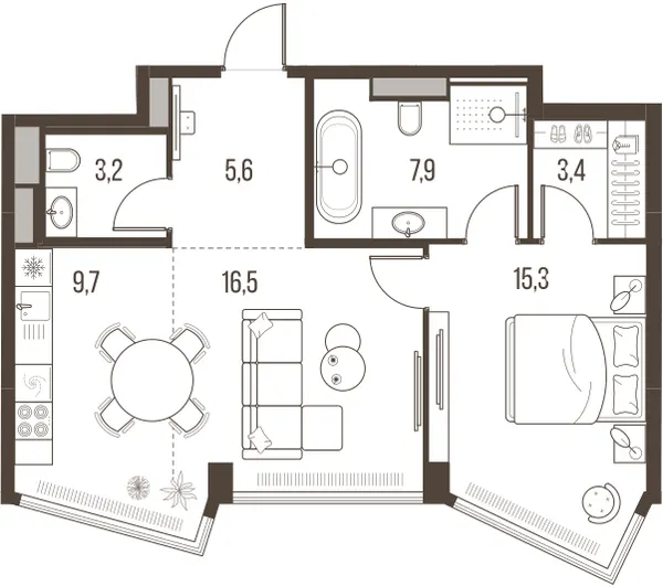 2-комн. 61.6 м²