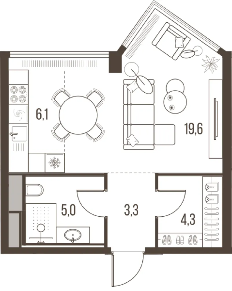 1-комн. 38.3 м²