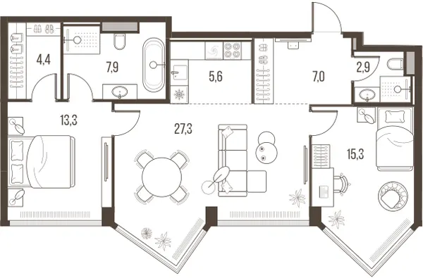 3-комн. 83.7 м²