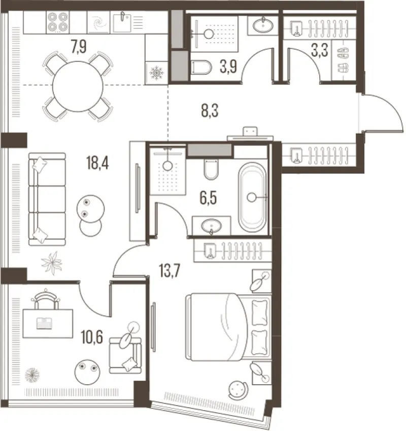 3-комн. 72.6 м²