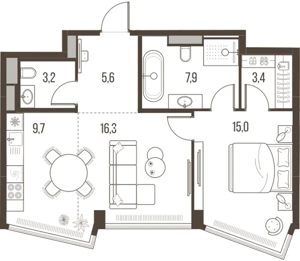 2-комн. 61.1 м²
