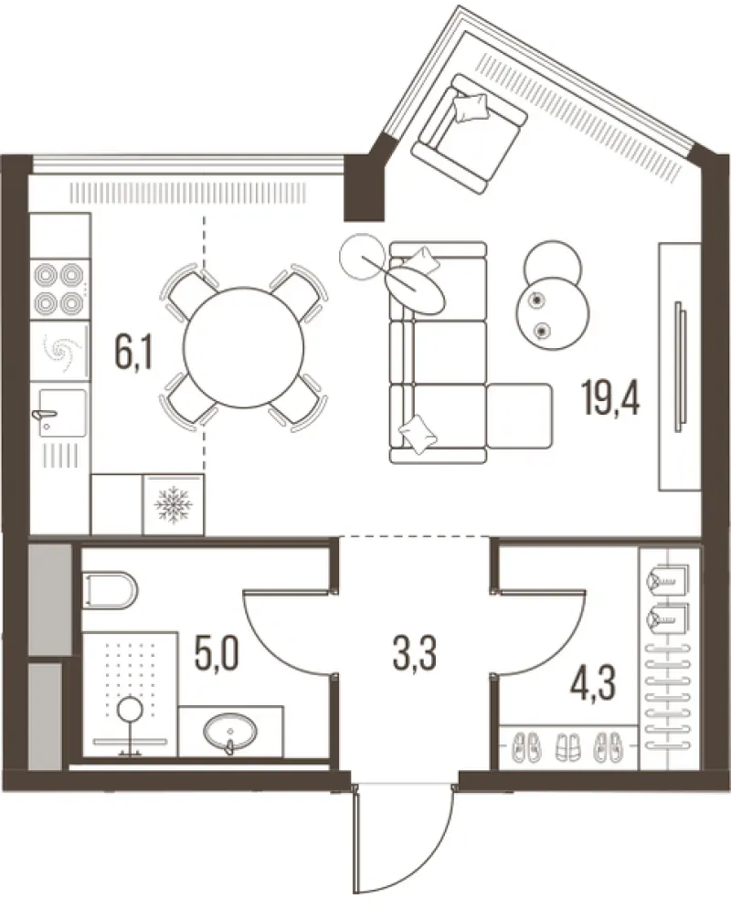 1-комн. 38.1 м²