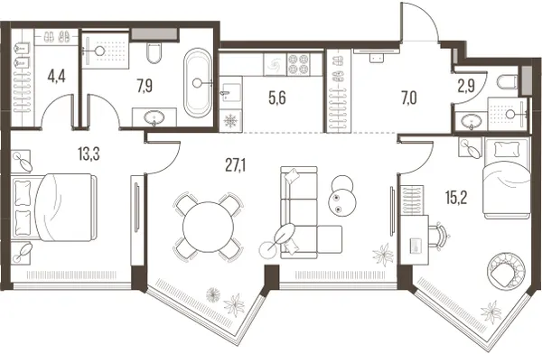 3-комн. 83.4 м²