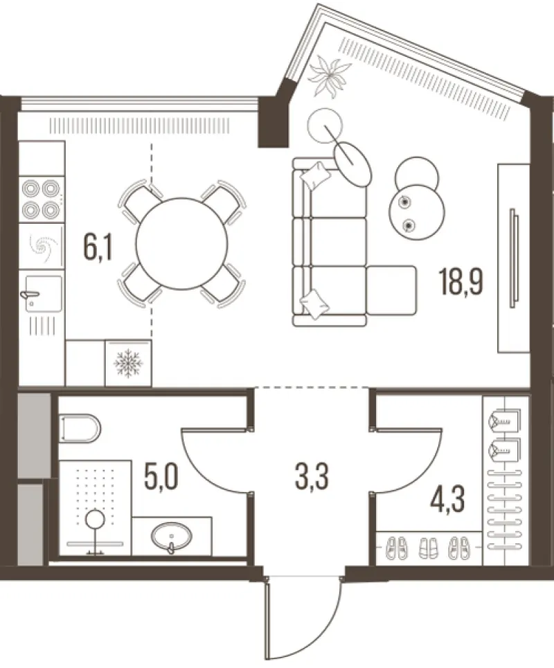1-комн. 37.6 м²