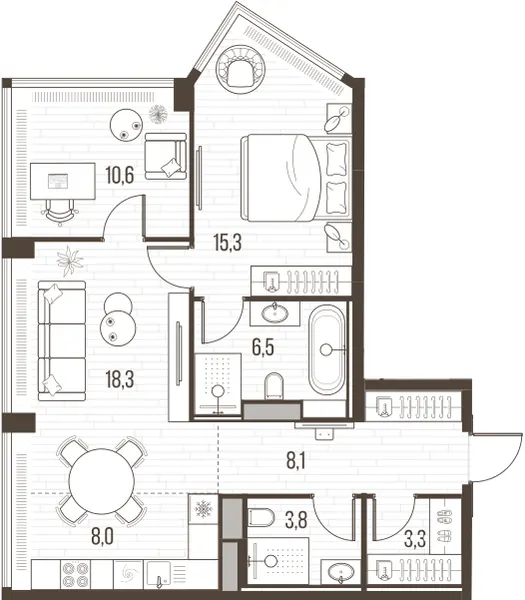 3-комн. 74 м²