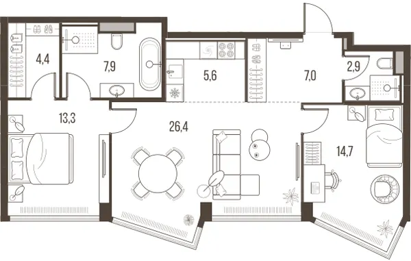 3-комн. 82.2 м²
