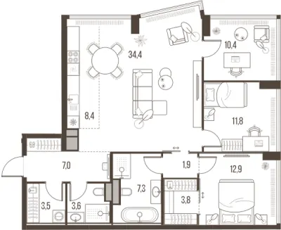 105,1 м² — планировка