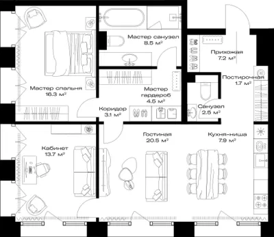85,3 м² — планировка