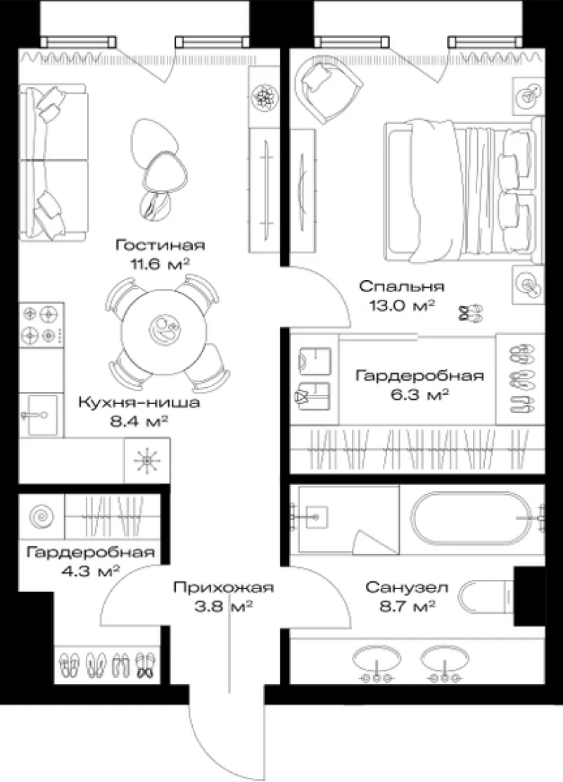 1-комн. 56.1 м²