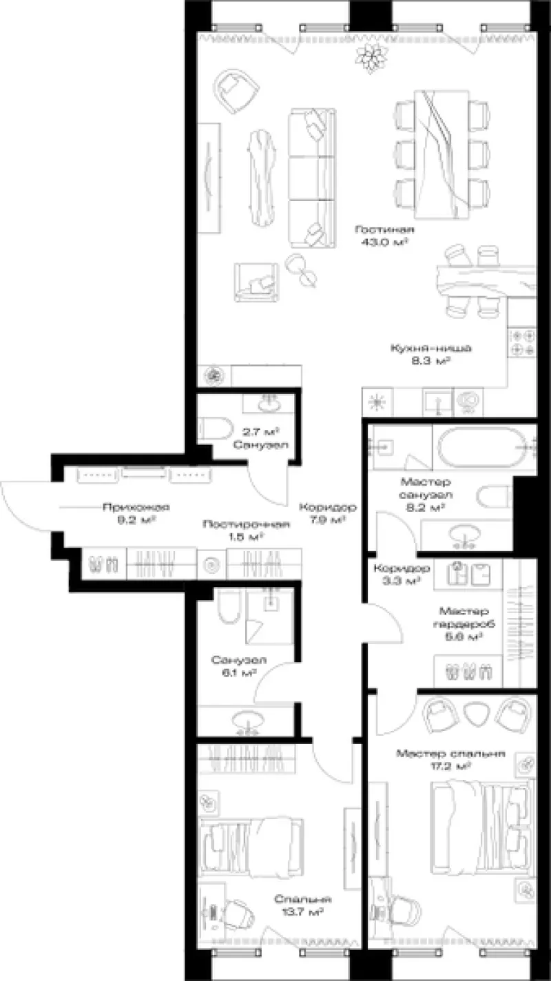 2-комн. 126.7 м²