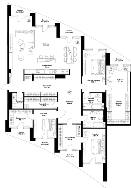 3-комн. 264 м²